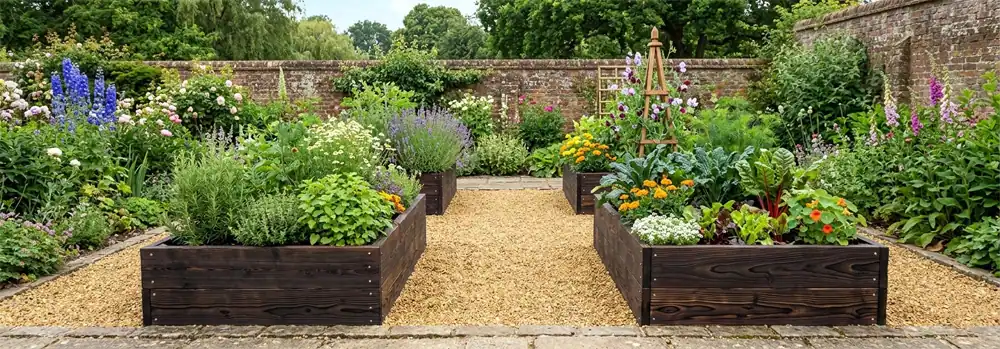 Bespoke raised beds in a garden layout showing path access, planting depth and custom proportions