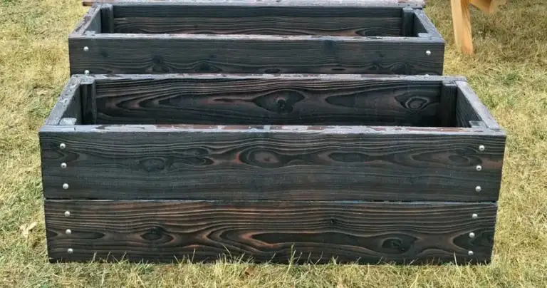 Two Western Red Cedar Yakisugi raised beds displayed at The Oak Fair 2026